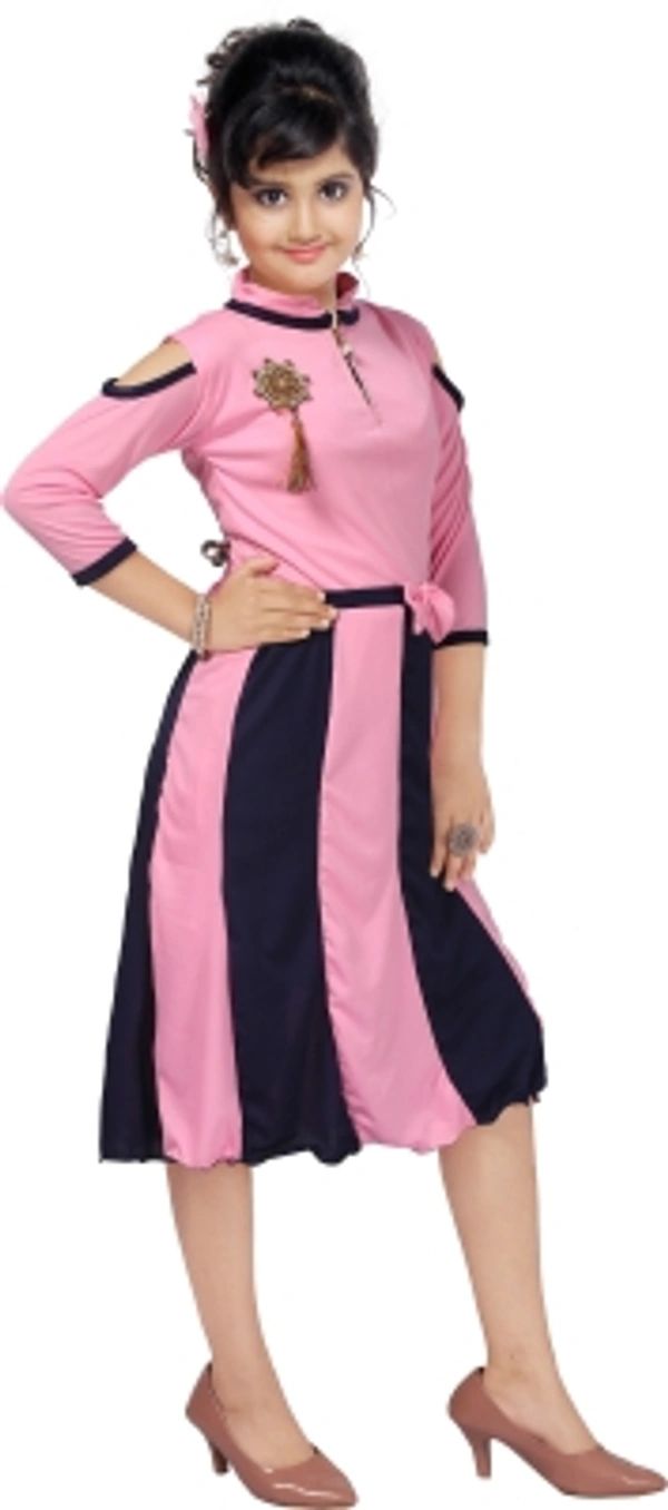 Maxi Dress Girls Polycotton - 7-8years, Navy blue,pink