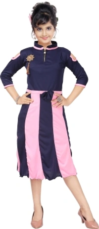 Maxi Dress Girls Polycotton - 10-11years, Navy blue,pink