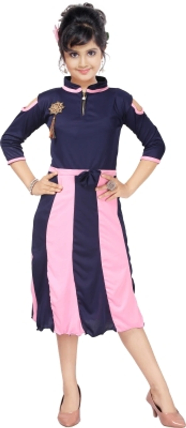 Maxi Dress Girls Polycotton - 10-11years, Navy blue,pink