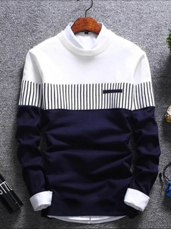 Stylish Men's T-shirt Colorblock  - Navy blue , XXL