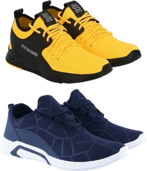 Mens Running Shoes Pack Of 02 Combo  - Blue,Yellow, 8