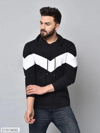 Color Block Sleeve Full Hooded Shirt - Yellow, S