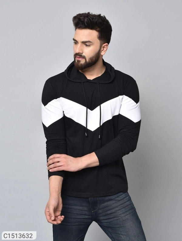 Color Block Sleeve Full Hooded Shirt - Yellow, S