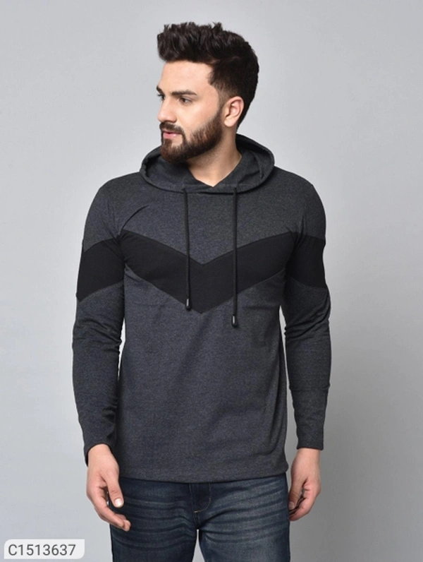 Color Block Sleeve Full Hooded Shirt - Yellow , M