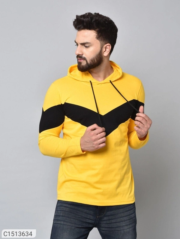 Color Block Sleeve Full Hooded Shirt - Yellow , XL