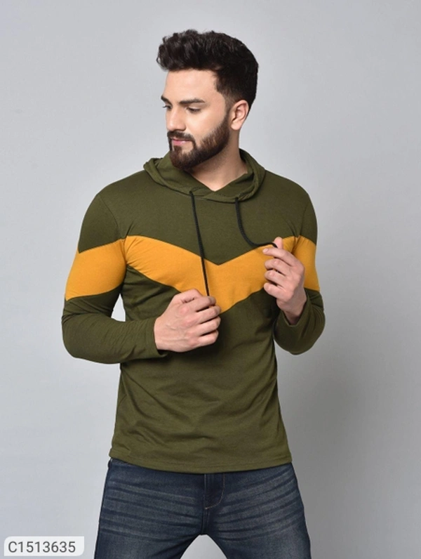 Color Block Sleeve Full Hooded Shirt - Yellow , XL