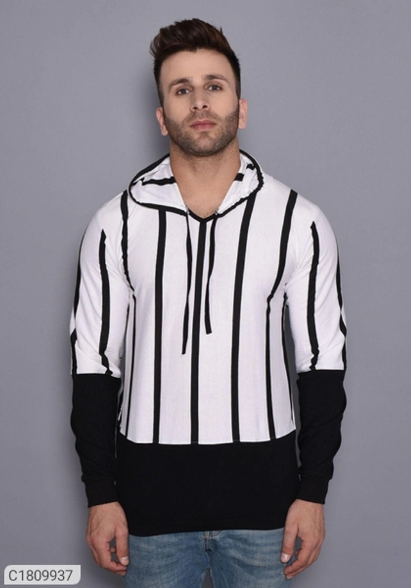 Color Block Sleeves Hooded T-shirt  - black, white , M
