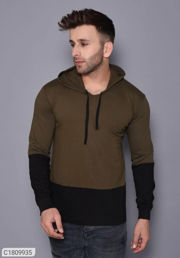 Color Block Sleeves Hooded T-shirt  - black, white , M