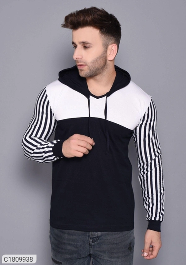 Color Block Sleeves Hooded T-shirt  - Black , L