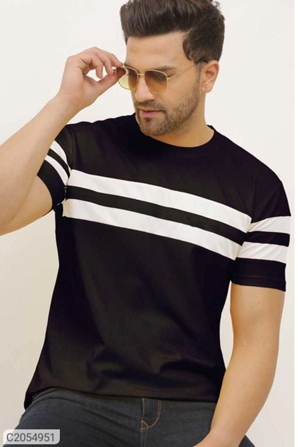 Men's Solid Colour Half Sleeve T Shirt  - BLACK, L