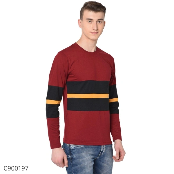 Men's Color Block Tshirt Solid - RED , M