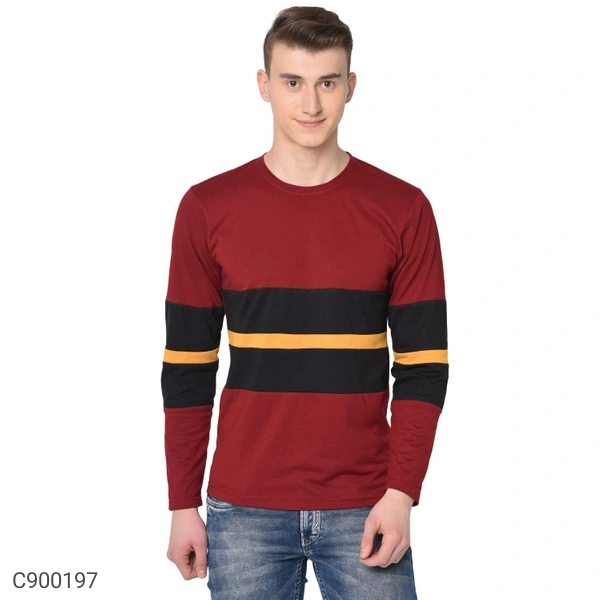 Men's Color Block Tshirt Solid - RED, XL