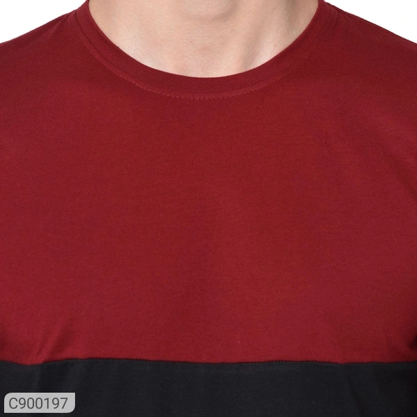 Men's Color Block Tshirt Solid - RED, XXL