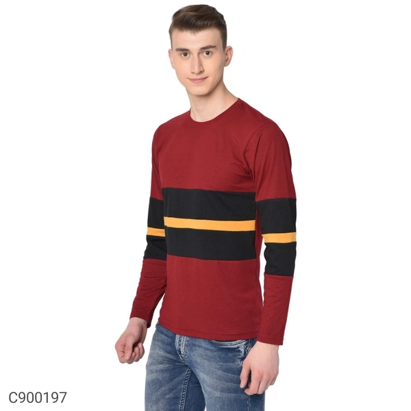 Men's Color Block Tshirt Solid - RED, XXL