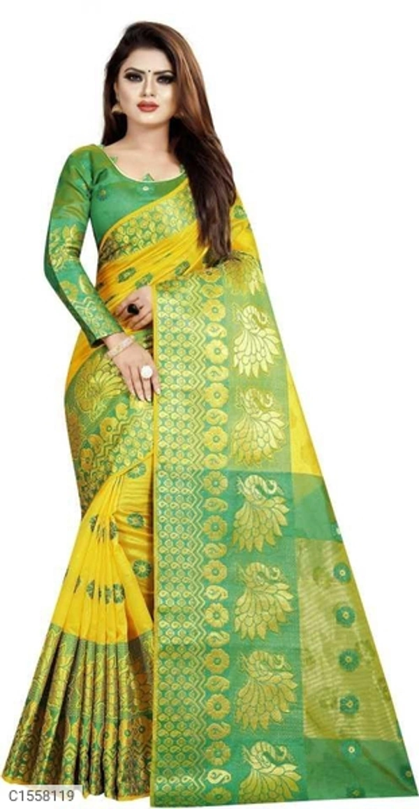Banarasi Cotton Silk Sarees Women's  - yellow 