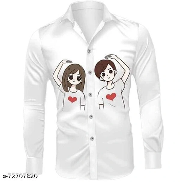 Couple Printed Shirt Fabric - White, 2.25m