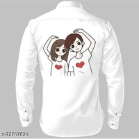 Couple Printed Shirt Fabric - White, 2.25m