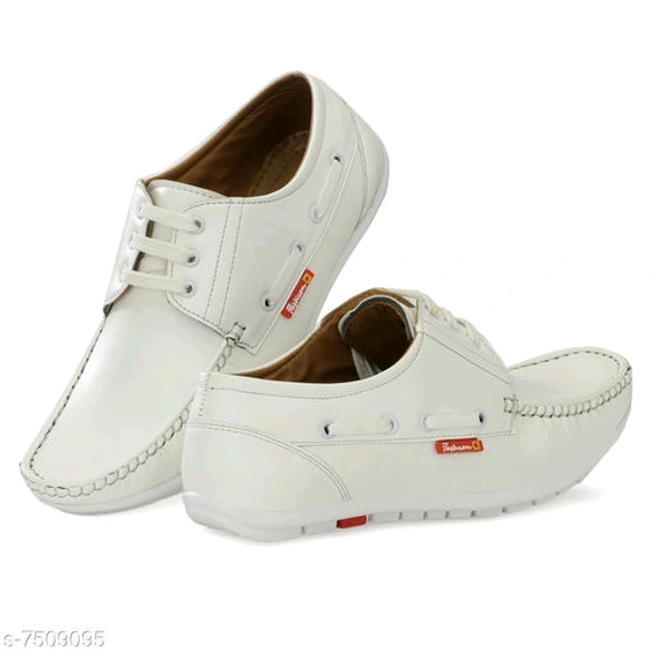 Men's Synthetic Leather White Casual Shoes - White, 7