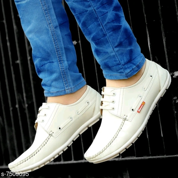 Men's Synthetic Leather White Casual Shoes - White, 8