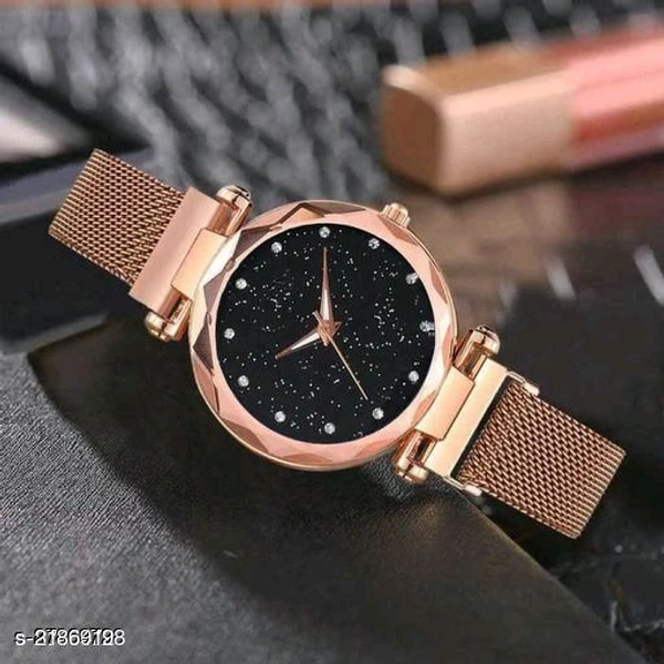 Black Diamond Dial With Magnetic Belt Metal Strap Wrist Watch For Women's And Girl's - All Color Available, Free Size