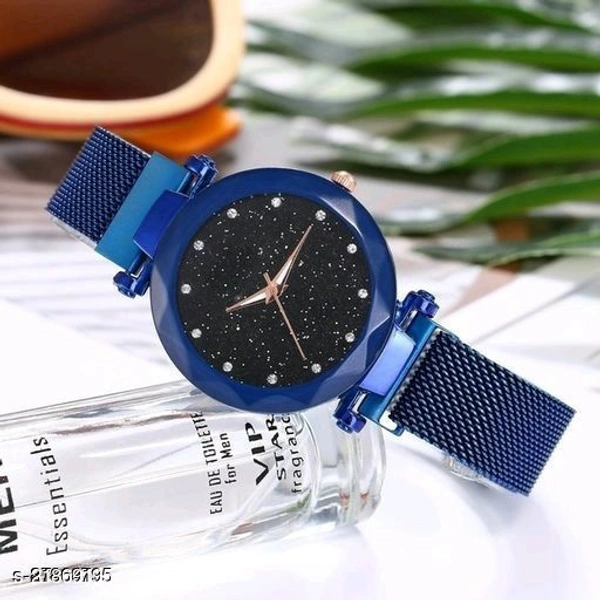 Black Diamond Dial With Magnetic Belt Metal Strap Wrist Watch For Women's And Girl's - All Color Available, Free Size