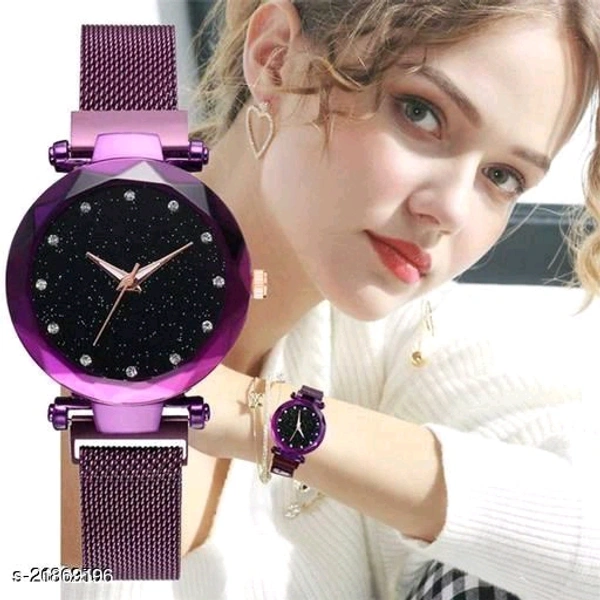 Black Diamond Dial With Magnetic Belt Metal Strap Wrist Watch For Women's And Girl's - All Color Available, Free Size