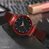 Black Diamond Dial With Magnetic Belt Metal Strap Wrist Watch For Women's And Girl's - All Color Available, Free Size