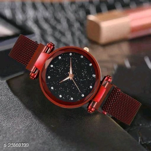 Black Diamond Dial With Magnetic Belt Metal Strap Wrist Watch For Women's And Girl's - All Color Available, Free Size
