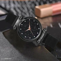 Black Diamond Dial With Magnetic Belt Metal Strap Wrist Watch For Women's And Girl's - All Color Available, Free Size