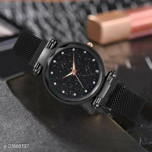 Black Diamond Dial With Magnetic Belt Metal Strap Wrist Watch For Women's And Girl's - All Color Available, Free Size
