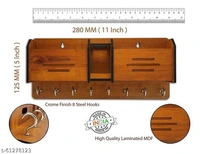 Wooden Wall Mounted Key And Mobile Holder - Brown, 26cm