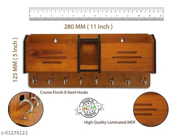 Wooden Wall Mounted Key And Mobile Holder - Brown, 26cm