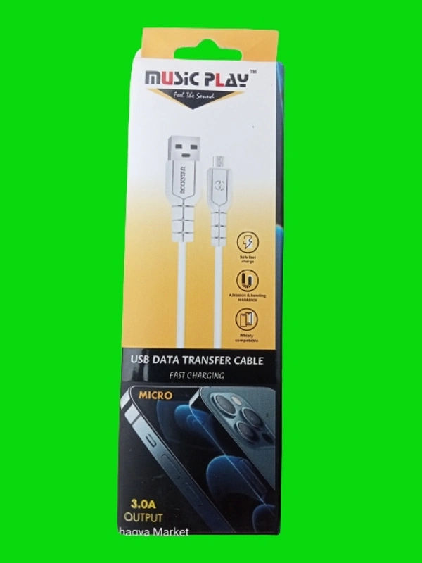 Music Play USB Data Transfer Cable (Fast Charging) Old Type  - Black, 1 Miter