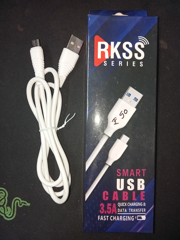 RKSS SERIES Smart USB Data Cable 3.5A Quick Charging And Data Transfer Fast Charging - White, 1 Miter