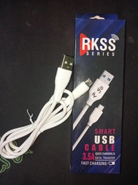 RKSS SERIES Smart USB Data Cable 3.5A Quick Charging And Data Transfer Fast Charging - White, 1 Miter