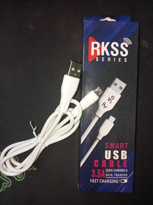 RKSS SERIES Smart USB Data Cable 3.5A Quick Charging And Data Transfer Fast Charging - White, 1 Miter