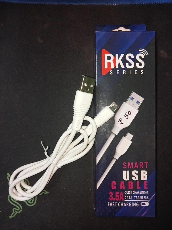 RKSS SERIES Smart USB Data Cable 3.5A Quick Charging And Data Transfer Fast Charging - White, 1 Miter
