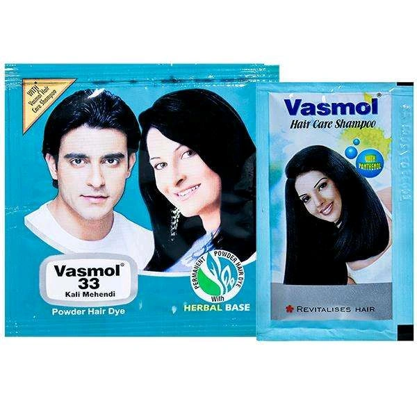 Vasmol 33 Kali Mehendi Powder Hair Dye (With Vasmol Hair Care Shampoo 4 ml)