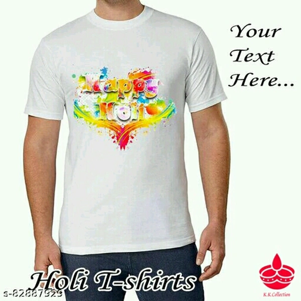 HOLI T-SHIRT.Fabric: PolycottonPattern: PrintedSleeve Length: Short SleevesMultipack: 1This is Holi printed t-shirt. This T-shirt conatin 100 GSM of polyster fabric.This is polyster t-shirt Sizes: 