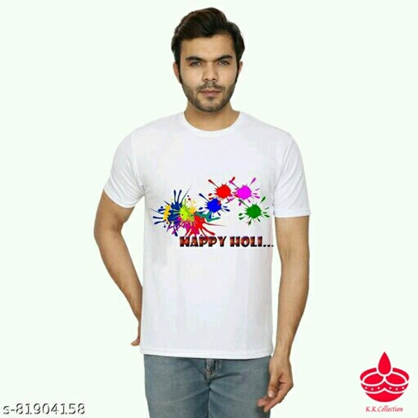 HOLI T-SHIRTName: HOLI T-SHIRTFabric: PolyesterSleeve Length: Short SleevesPattern: PrintedMultipack: 1Sizes:S (Chest Size: 34 in, Length Size: 24 in) M (Chest Size: 38 in, Length Size: 26 in) L (Chest Size: 42 in, Length Size: 28 in) XL (Chest Size: 44 in, Length Size: 29 in) Country of Origin: India