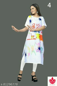 Holi Special Kurti Fabric: CrepeSleeve Length: Three-Quarter SleevesPattern: PrintedCombo of: SingleSizes:L (Bust Size: 38 in) XL (Bust Size: 40 in) XXL (Bust Size: 42 in) Free Size (Bust Size: 42 in) Country of Origin: India