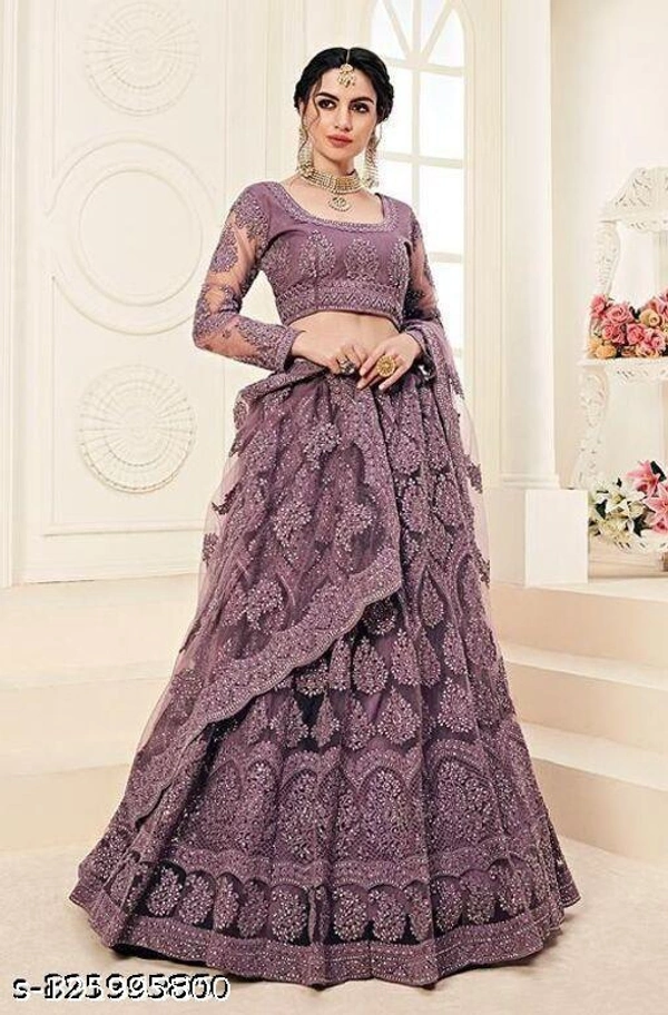 Alonic Fab Women's Net Lehenga Choli With Duppta  - Semi Stitched