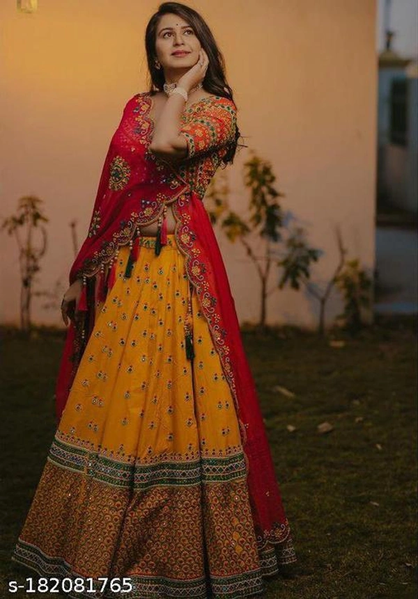 Sf-1235 Heavy Yellow Marron Lehenga  - Free Size