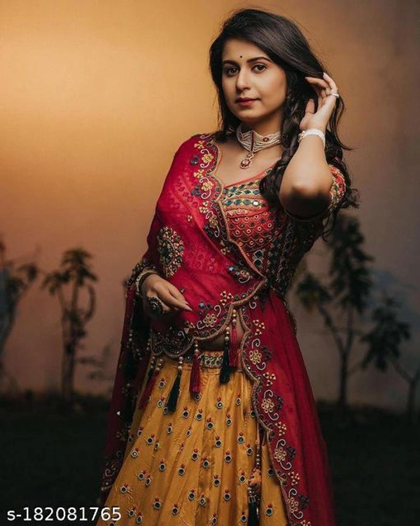 Sf-1235 Heavy Yellow Marron Lehenga  - Free Size