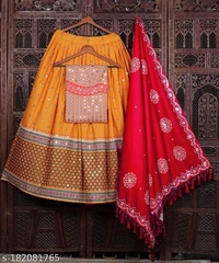 Sf-1235 Heavy Yellow Marron Lehenga  - Free Size