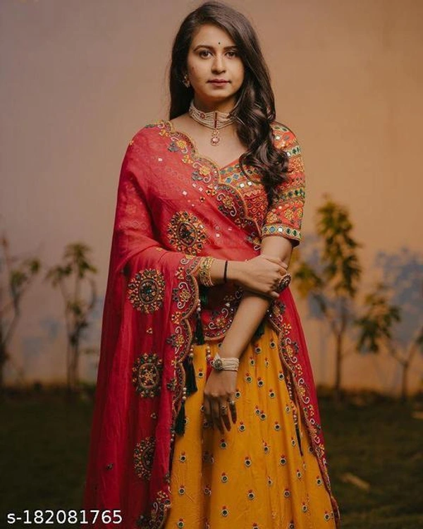 Sf-1235 Heavy Yellow Marron Lehenga  - Free Size