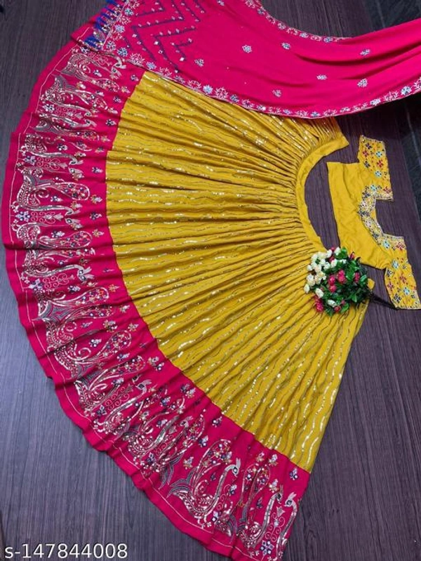 Exclusive Lehenga Yellow And Red Design  - Semi-Stitched