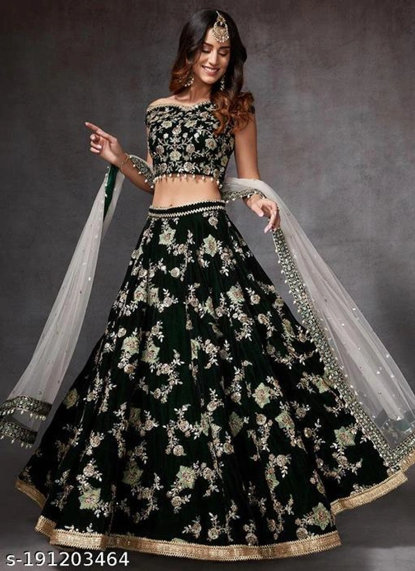 Green Heavy Lifted Lehenga - Semi-stitched