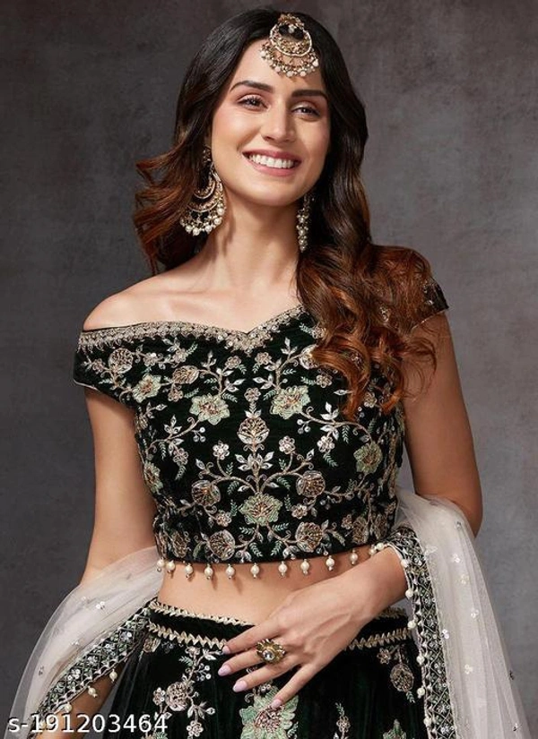 Green Heavy Lifted Lehenga - Semi-stitched