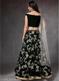 Green Heavy Lifted Lehenga - Semi-stitched